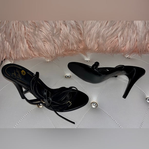 NEW RARE Colin Stuart Faux Suede Ankle Wrap Black Heeled Sandals Size 11B - Picture 11 of 13